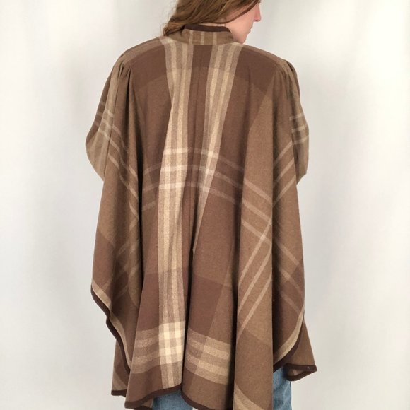 Stunning Vintage Wool Tartan Plaid Oversized Poncho Cape Jacket Coat Cardigan - Picture 8 of 11